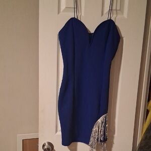 SHEIN Blue Mini Dress with Fringe Accent